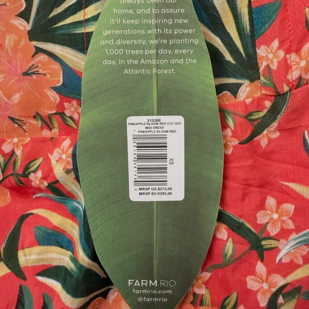 NWT Farm Rio Pineapple Bloom Midi Cotton Dress - Orange/Multi - XS - MSRP $275 - Picture 4 of 4